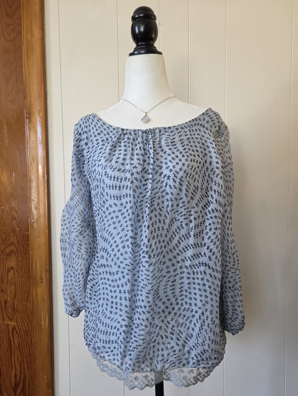 Prontomoda Giusy | Made In Italy 100% Silk 3/4 Sleeve Blouse| Blue Floral